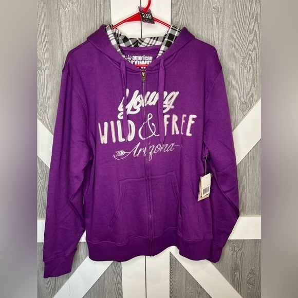 american crown Tops - 238. NWT American Crown Young Wild and Free Hoodied full zip xl